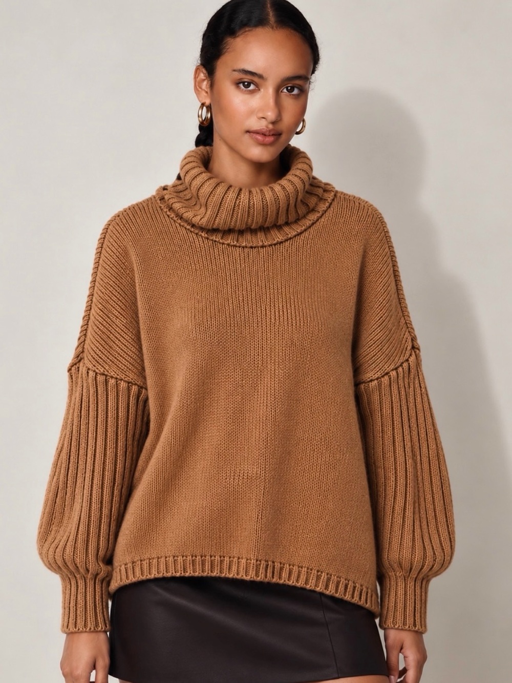 One Teaspoon La Creme Open Back Brown Funnel Neck Sweater Size S